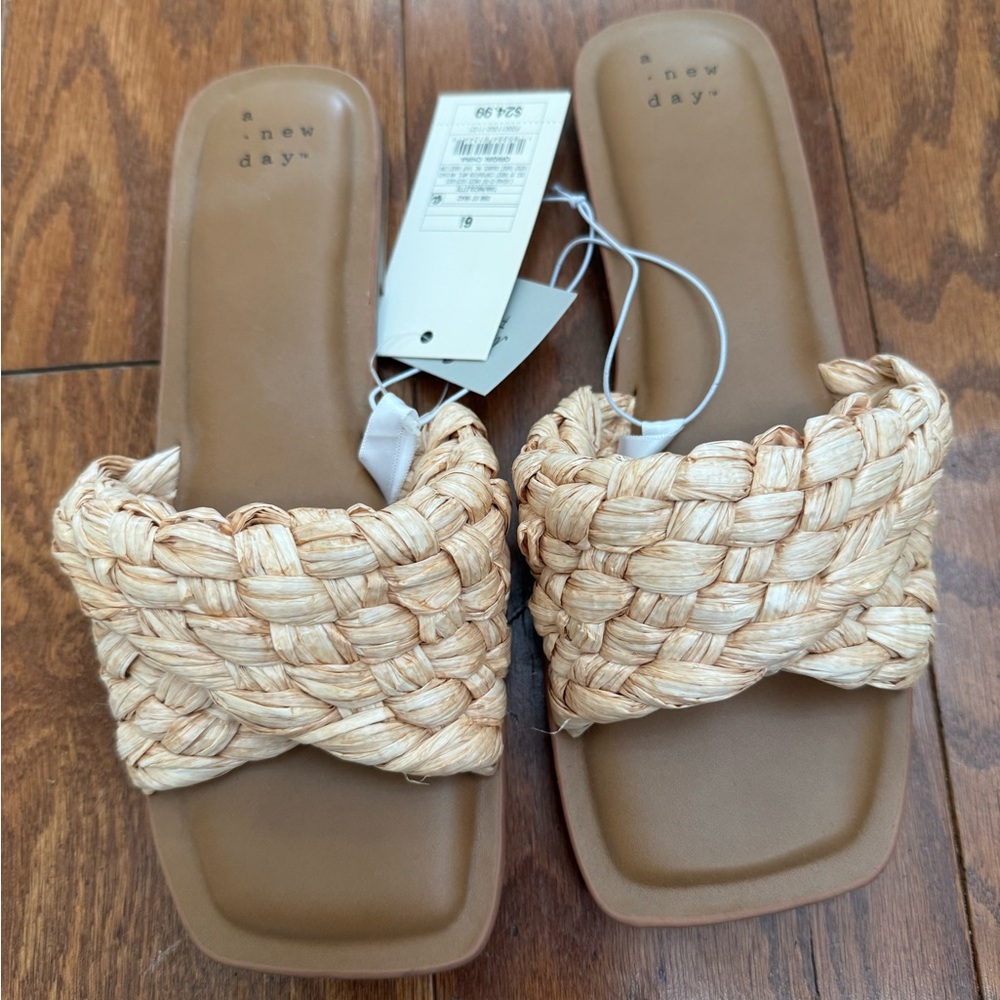 A New Day Women's Woven Tan Slide Sandals